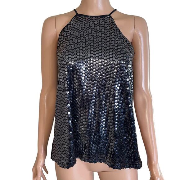 GUESS Sequin Mixed Cami size SM Metallic halter style shiny disco top shirt - Picture 2 of 11